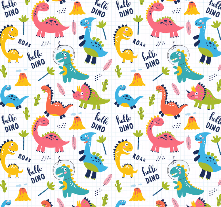 Cute dinosaur pattern bedroom Wallpaper - TenStickers