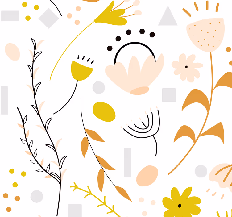 Hand drawn Flowers and Dots flower wallpaper - TenStickers