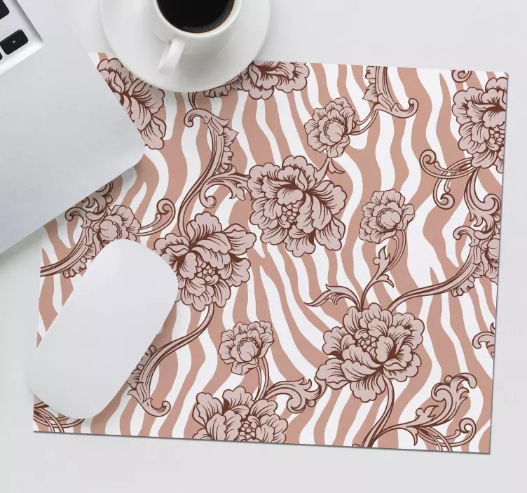 Beige Zebra Print with Flowers mouse pad - TenStickers