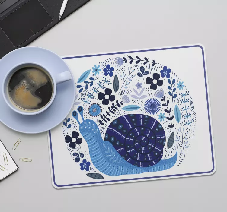 Blue flower and snail original mouse pad - TenStickers
