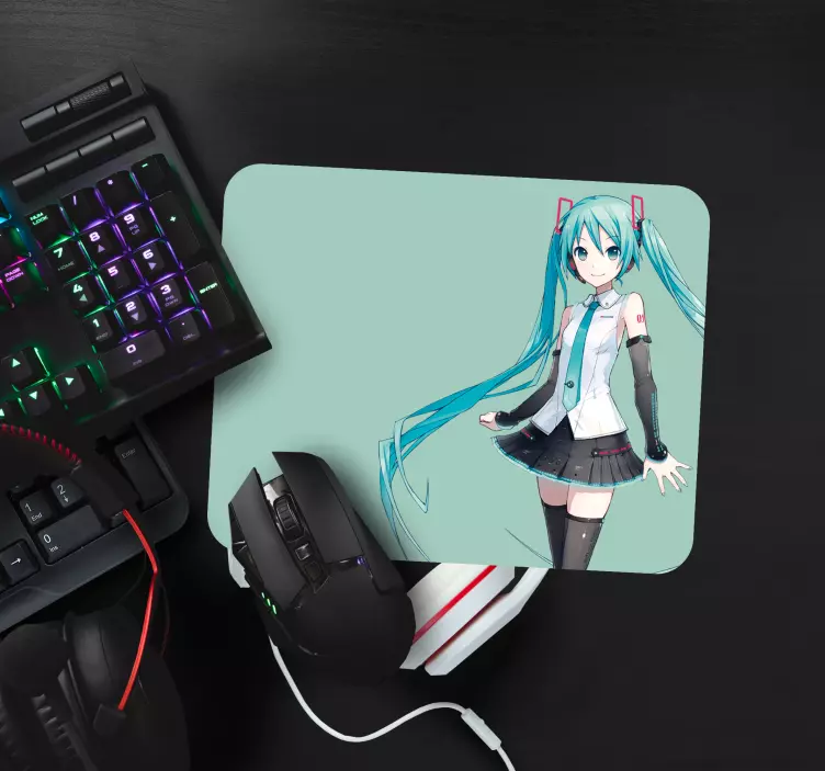 Blue haired Japanese girl anime mouse pad - TenStickers
