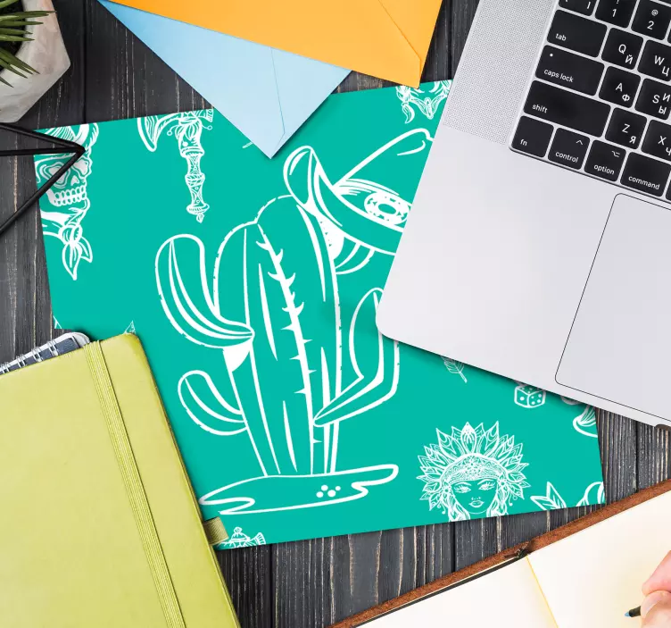 Cactus and hat western pattern mouse pad - TenStickers