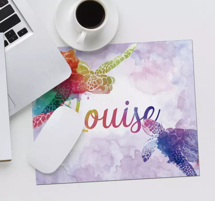 Colorful turtles with name mouse mat - TenStickers
