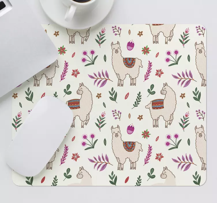 Coloured lama and flowers mouse pad patterns - TenStickers