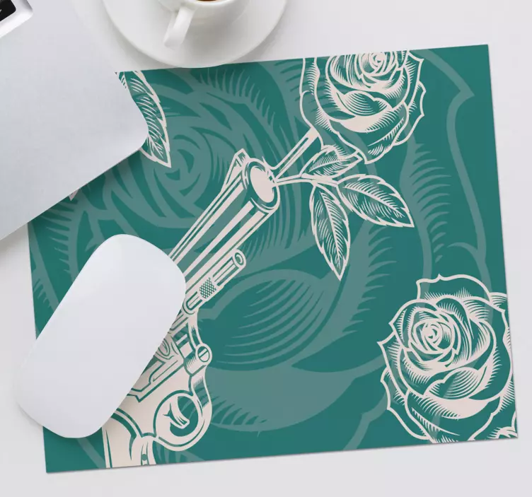 Cowboy revolver and rose mouse mat - TenStickers