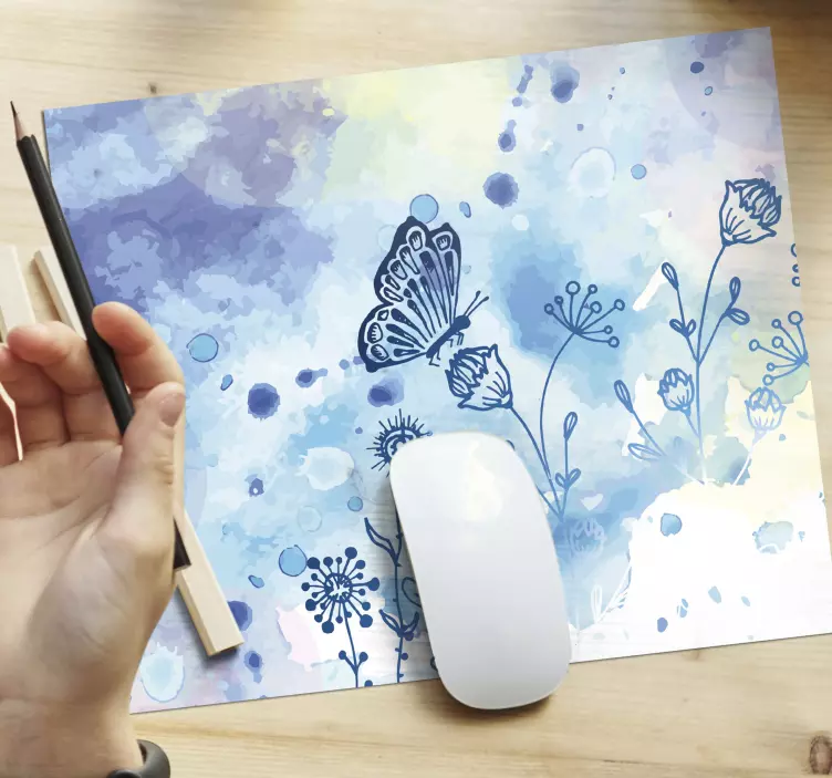 Floral draw and butterflies butterfly mousepad - TenStickers