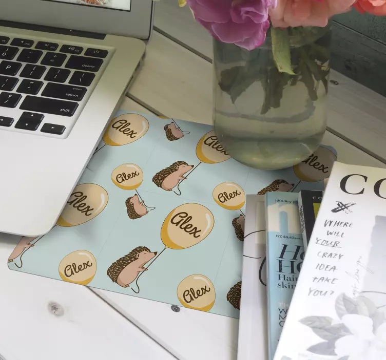 porcupine with ballon and name mouse pad - TenStickers