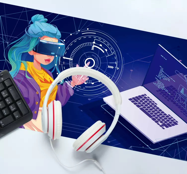 VR cartoon gamer girl anime mousepad - TenStickers