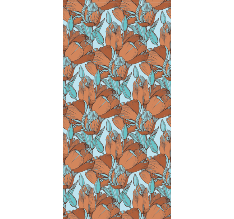 Dining room blind with brown tulips artistic blue design - TenStickers