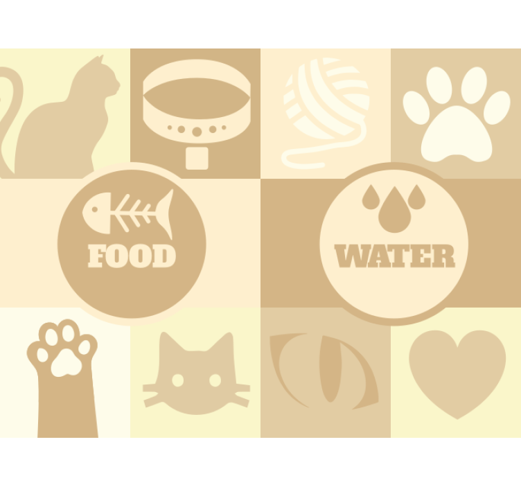 Blind beige cats water and food bowl set - TenStickers