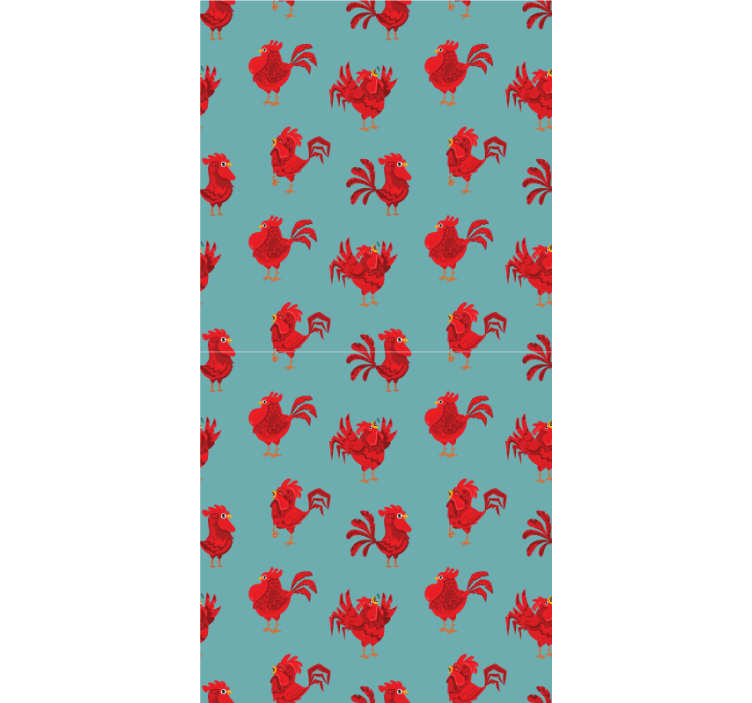 Red roosters on blue background animals blind - TenStickers
