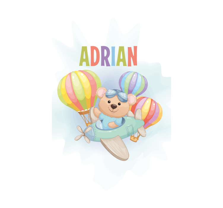 Bear in airplane with name blind children - TenStickers