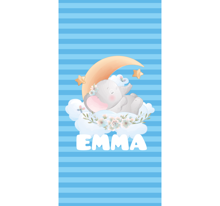 Cute animals elephant with name Nursery blind - TenStickers