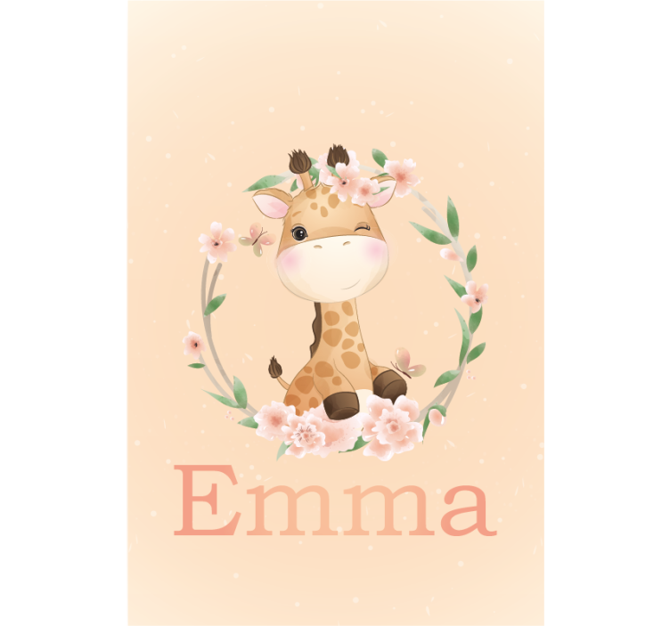 Cute giraffe for girl with name Nursery blind - TenStickers