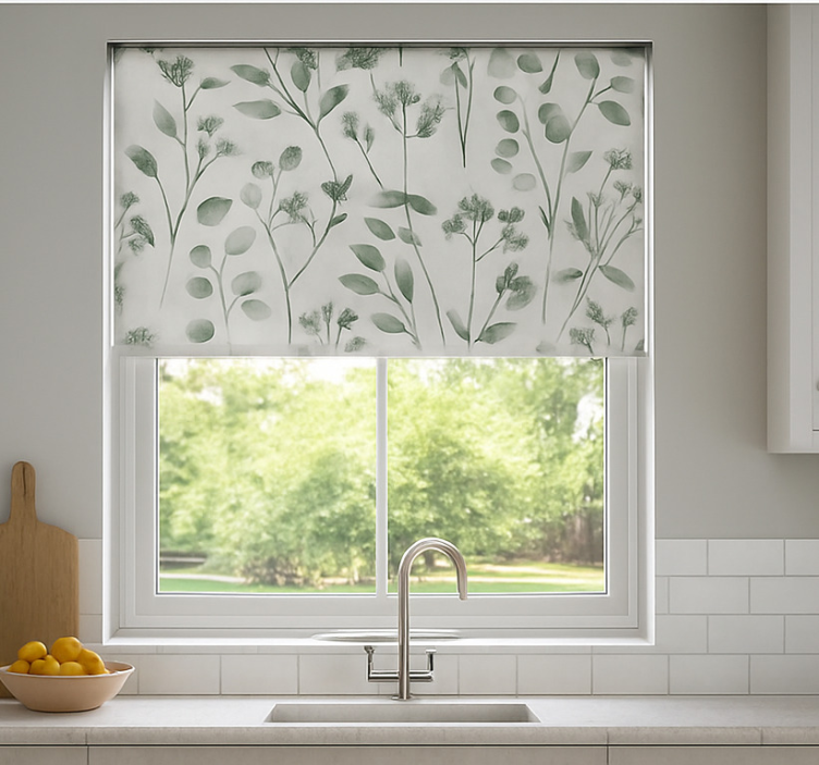 Aquarella elegant leaves blind kitchen - TenStickers