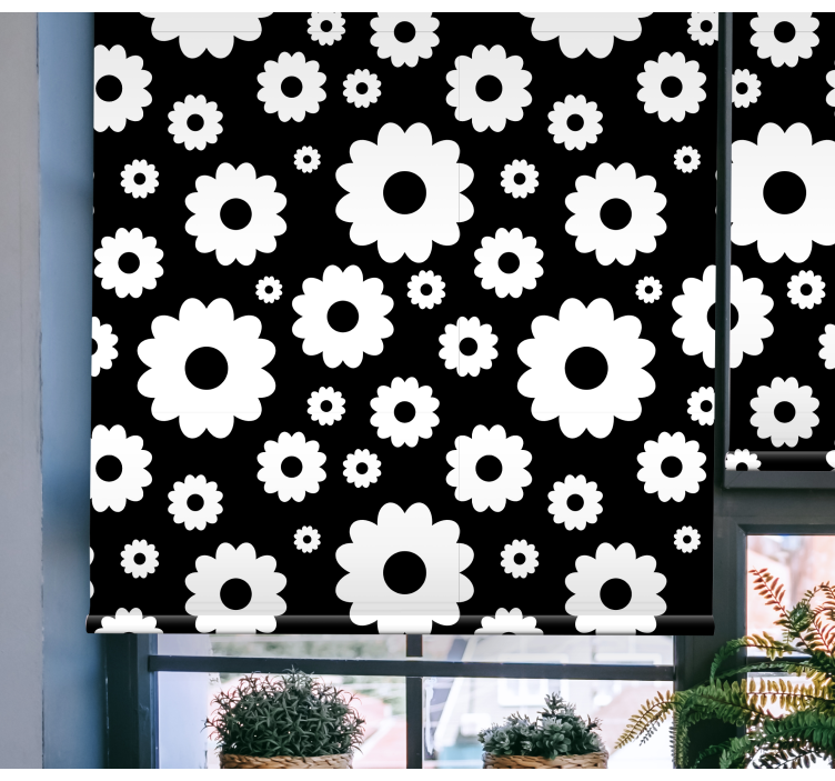 Black and white blossom pattern floral roller blind - TenStickers