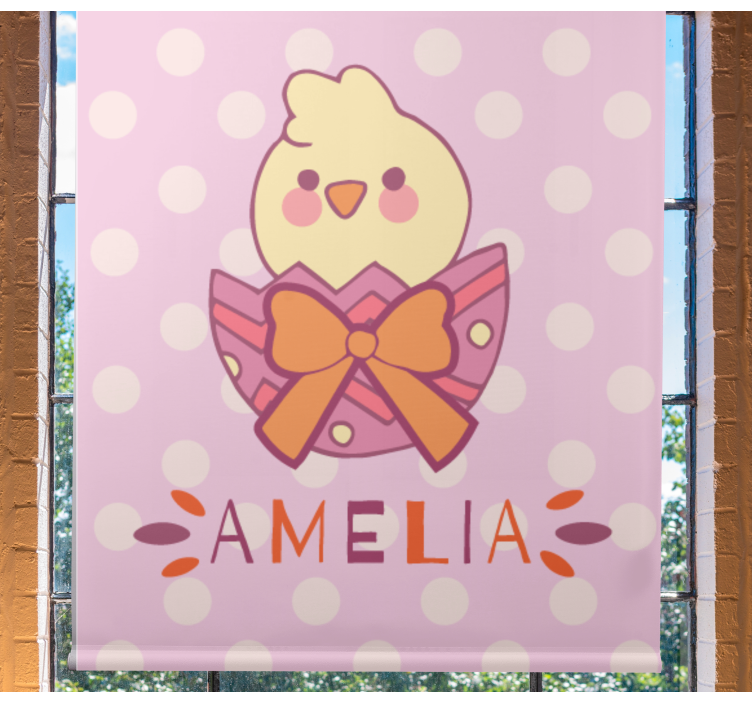 Baby chick with bow and name customised roller blind - TenStickers