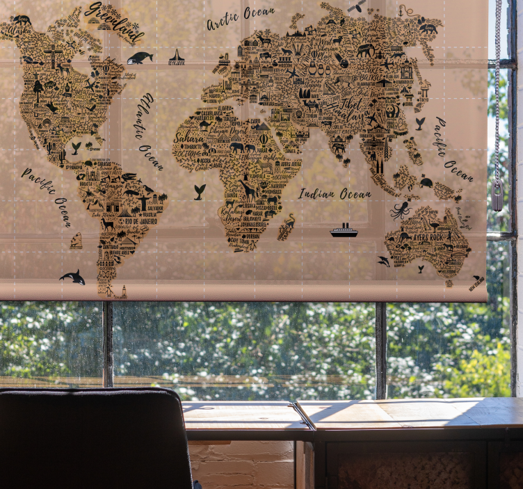 Cities World map roller blind - TenStickers