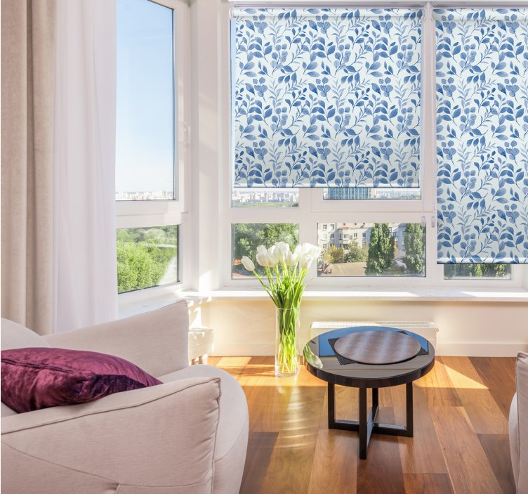 Elegant blue leaf pattern blind flowers and plants - TenStickers