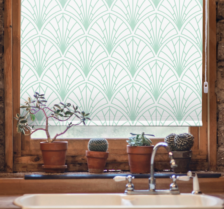 Geometric green leaf design pattern roller blind - TenStickers