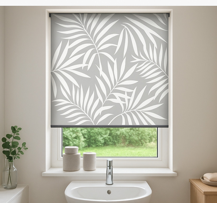 Grey elegant leaves bathroom blind - TenStickers