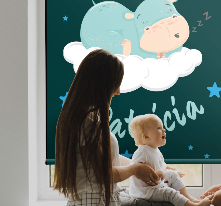 Hippo dream with name nursery roller blind - TenStickers