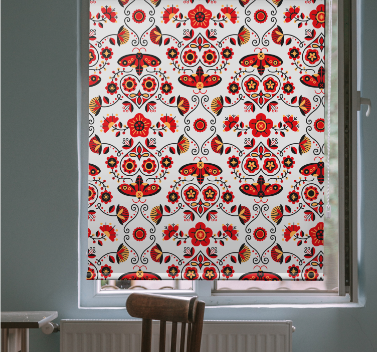 Polish red pattern floral roller blind - TenStickers