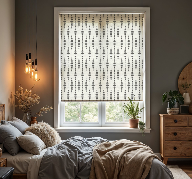 "Rabaul Ikat" grey and beige master bedroom shades - TenStickers