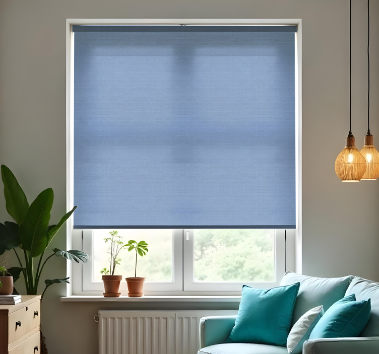 Thin blue jute motif living room blind - TenStickers