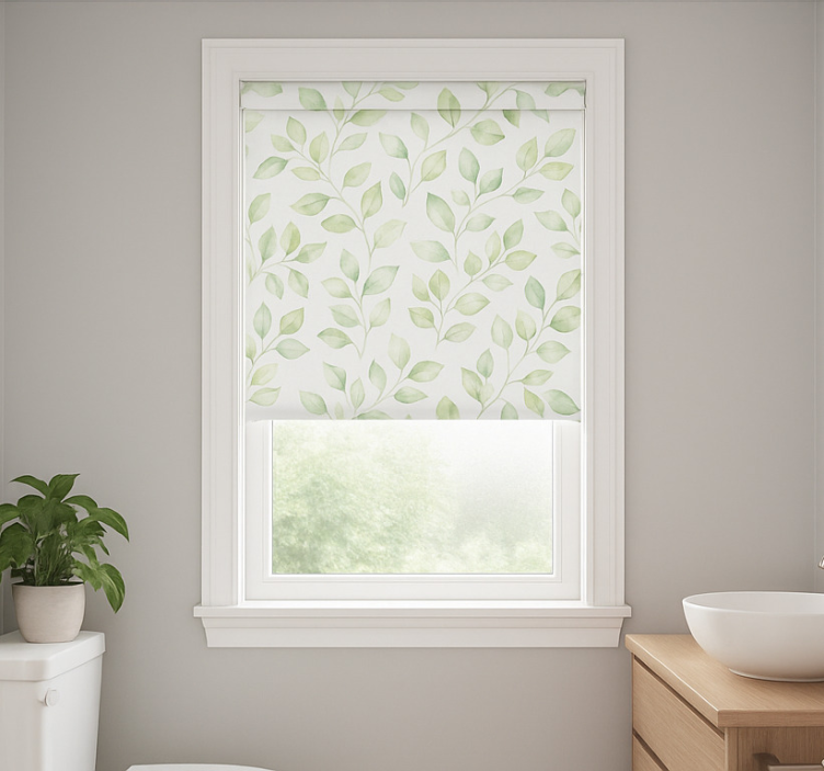 White background with leaves bathroom blind - TenStickers