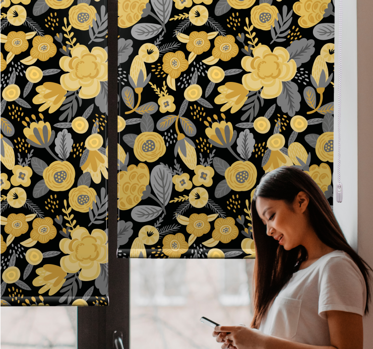Yellow botanical pattern floral roller blind - TenStickers