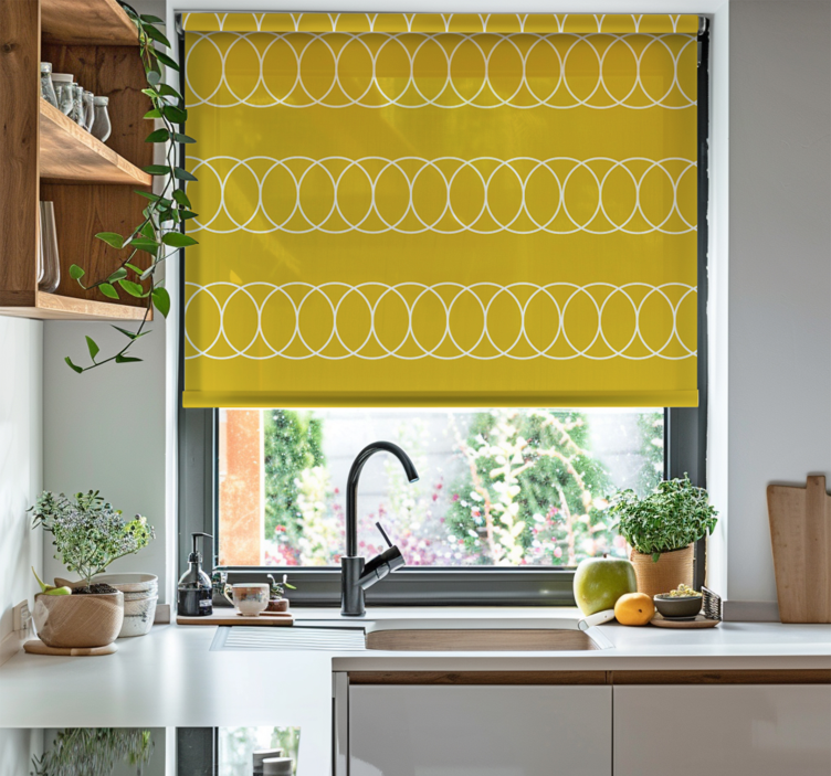 Yellow circles pattern blind kitchen - TenStickers