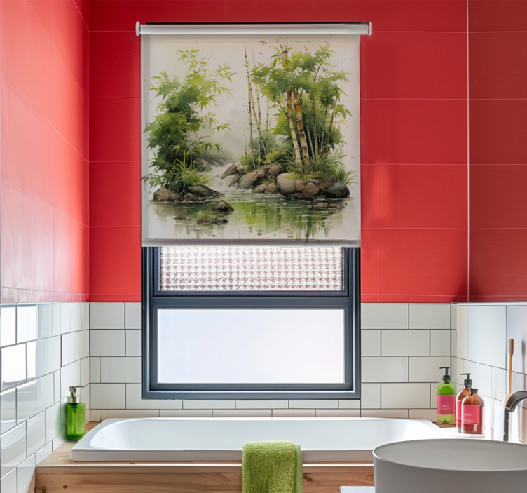 Zen bamboos and water fountain bathroom blind - TenStickers