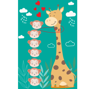 Monkeys kissing giraffe Fun blind - TenStickers