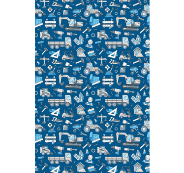 White excavators over a blue Textures and patterns blind - TenStickers