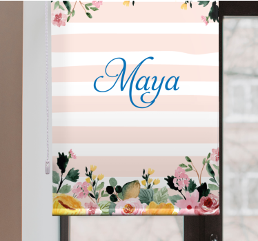 Blue name with flowers border Personalized blind - TenStickers