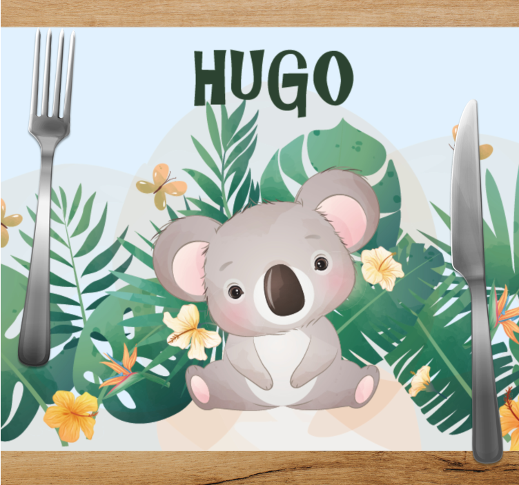 Cute koala for boy with name children placemats - TenStickers