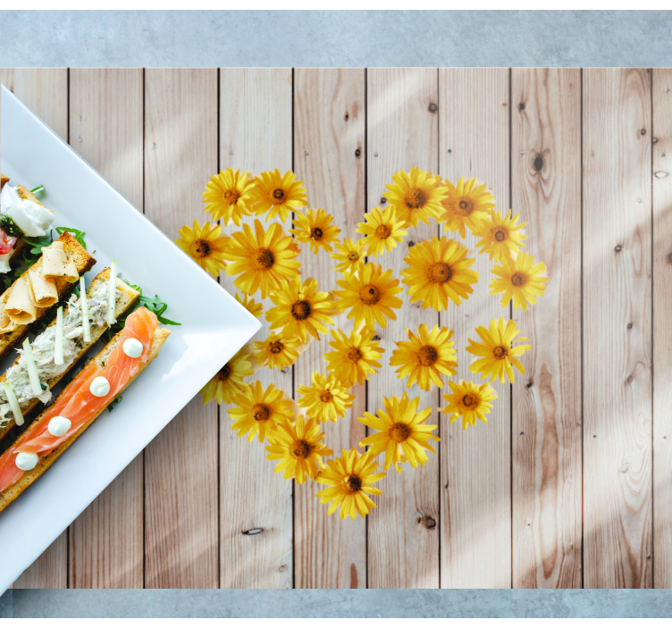 Heart daisie on wood texture elegant placemats - TenStickers
