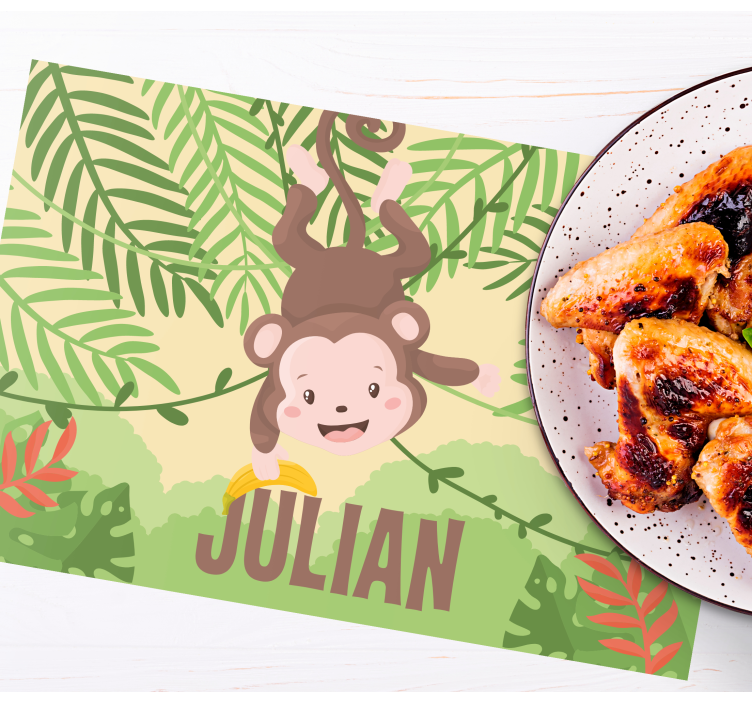 Little monkey on branch personalised kids placemat - TenStickers