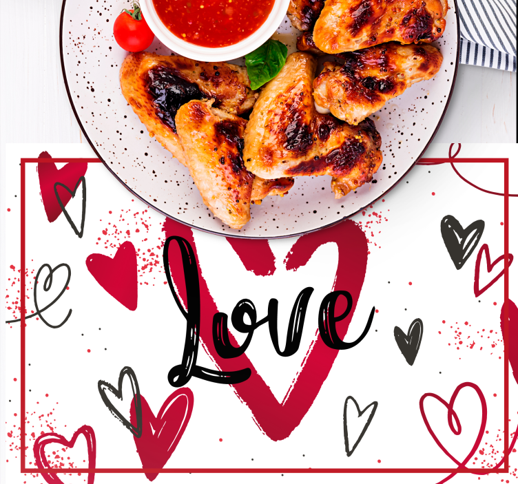 Red heart with love written original placemats - TenStickers