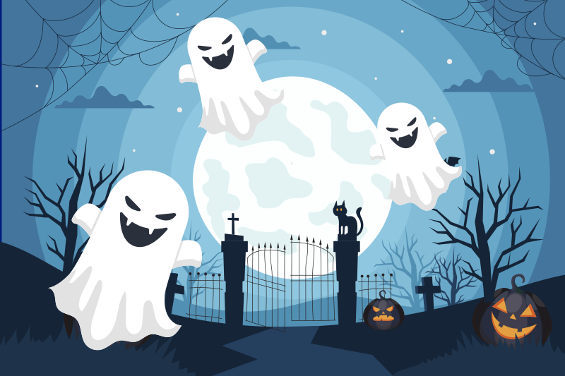 Halloween placemats featuring a whimsical ghost scene - TenStickers