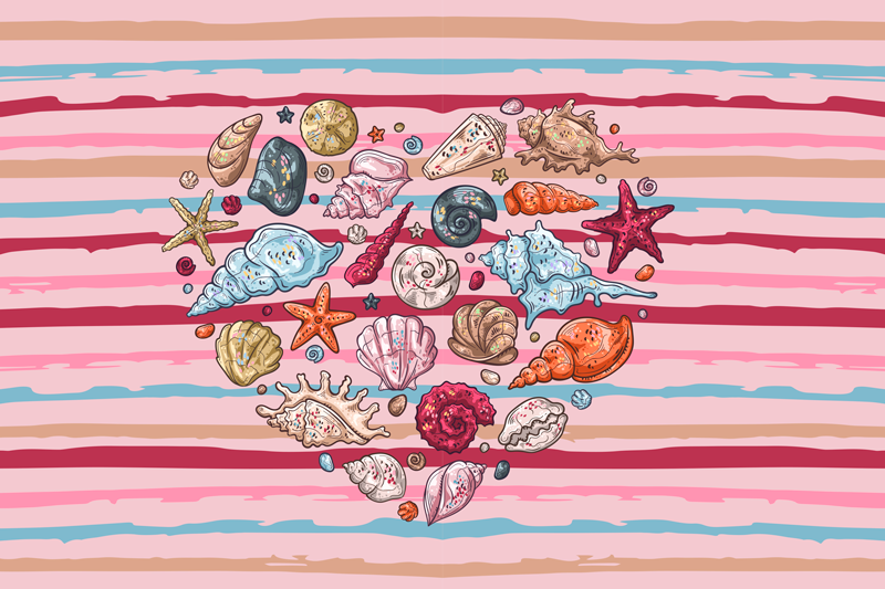 Modern placemats shells heart design - TenStickers