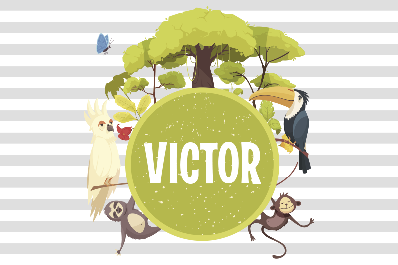 Jungle animals with name Personalised placemats - TenStickers