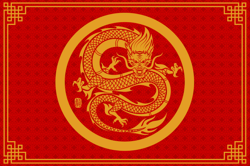 Original placemats dragon golden circle - TenStickers
