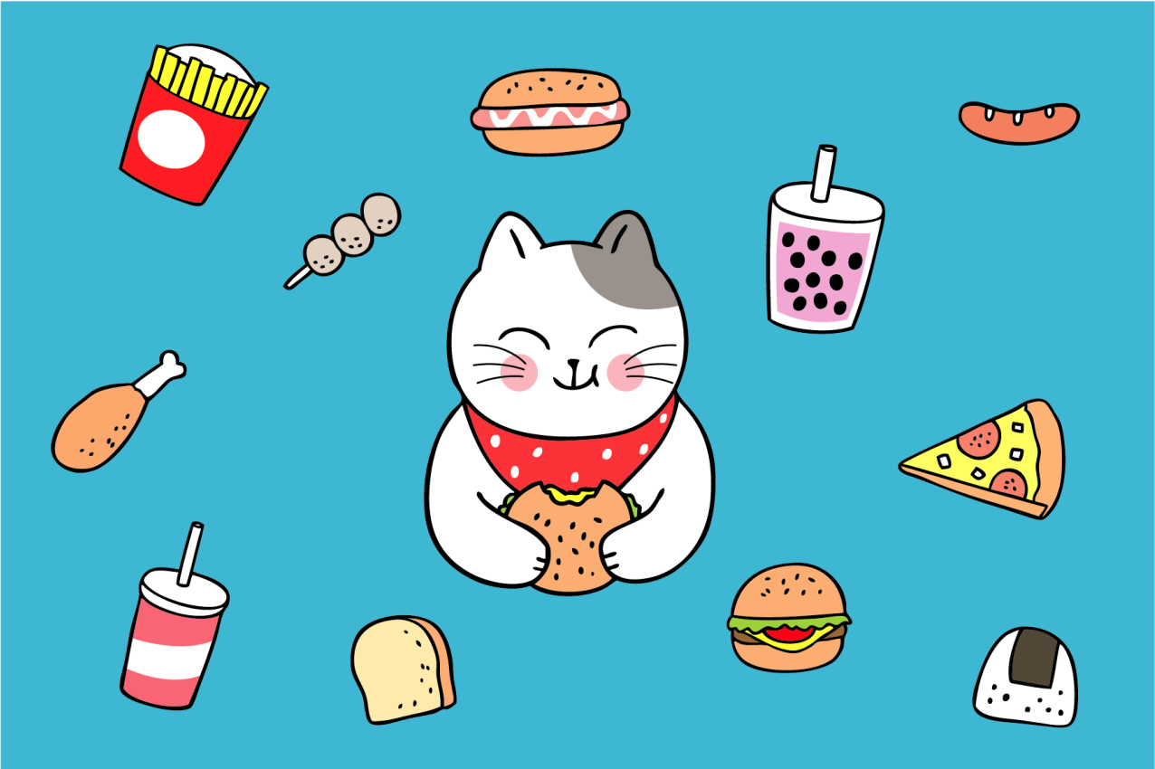 Children placemats cute cat eating design - TenStickers