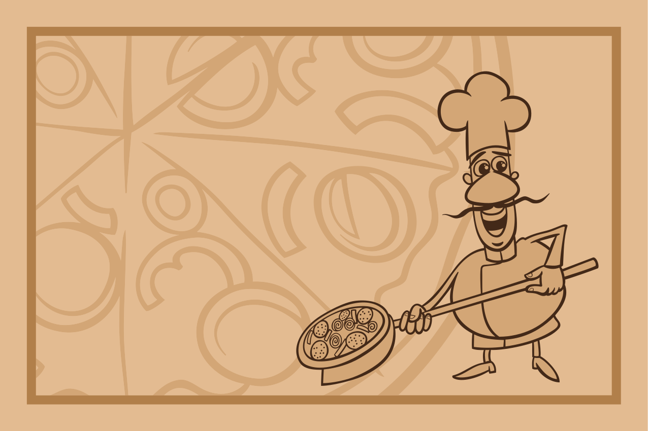 Children placemats featuring chef holding pizza - TenStickers