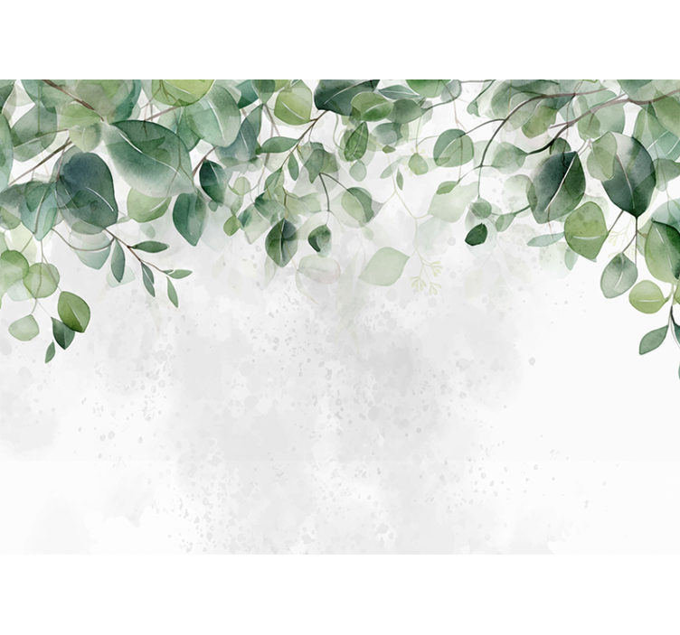 Gentle green twigs wall mural kitchen - TenStickers
