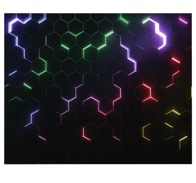 Neon 3D hexagons wall mural teen bedroom - TenStickers
