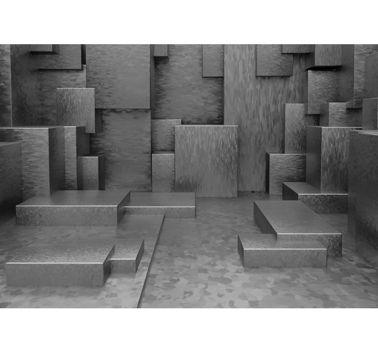 Abstract geometric block pattern grey 3d wallpaper - TenStickers