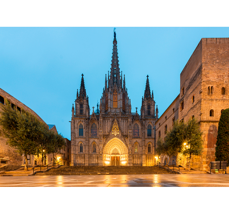 Gothic Cathedral Night barcelona wall mural - TenStickers